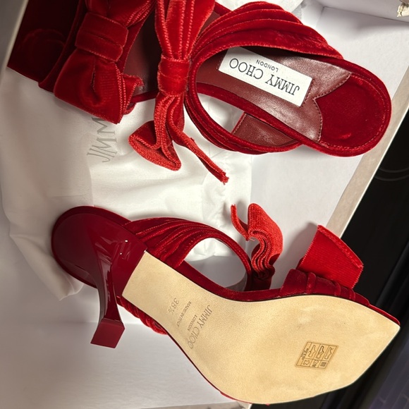 Jimmy Choo Flaca Sandal 100 Red Velvet - Picture 11 of 11